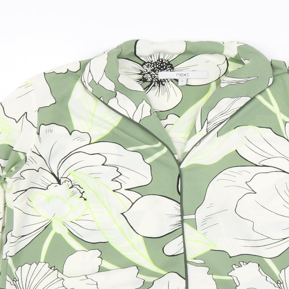 NEXT Womens Green Floral Polyester Basic Blouse Size 6 V-Neck