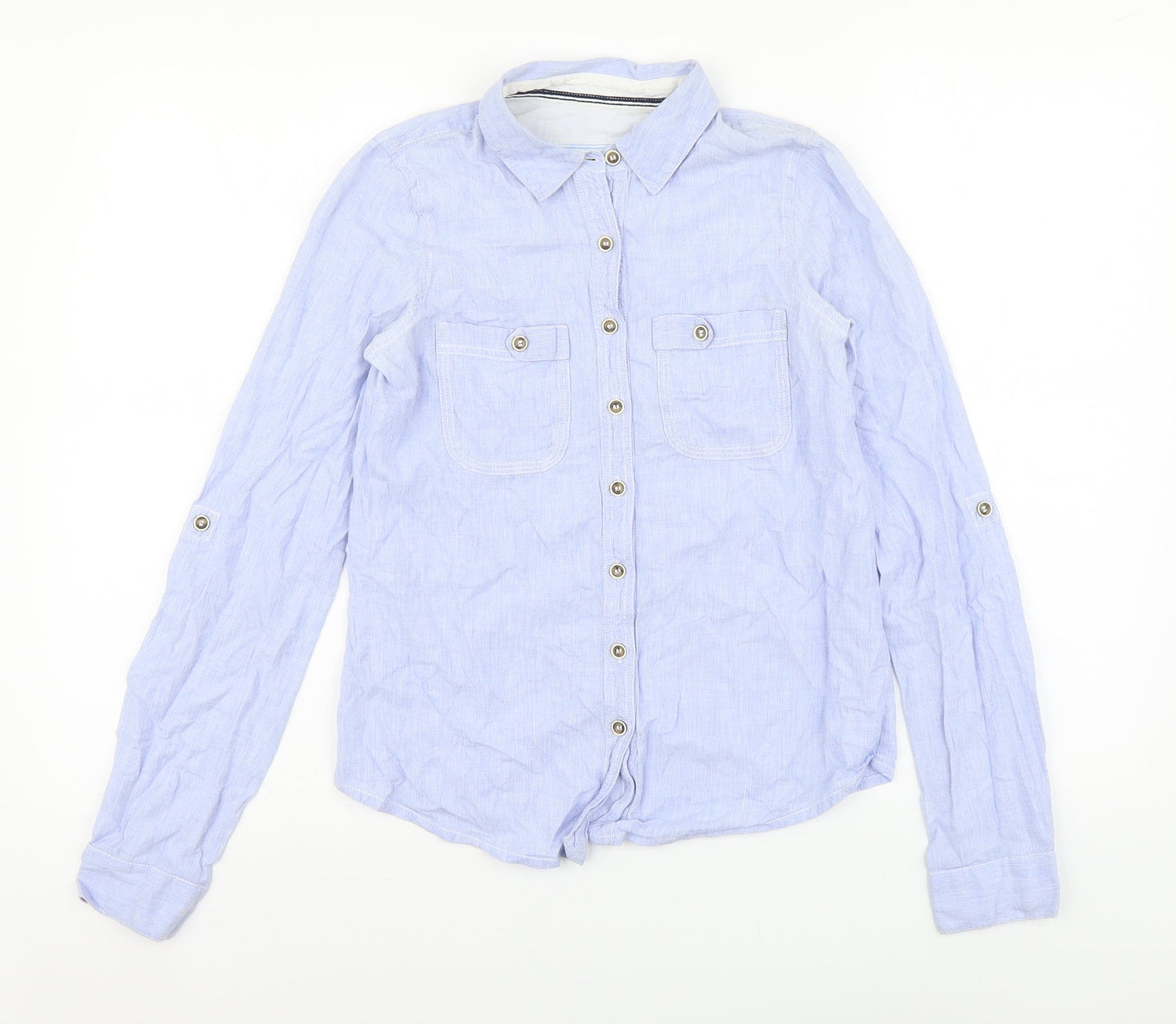 River Island Womens Blue Cotton Basic Button-Up Size 6 Collared