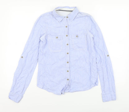 River Island Womens Blue Cotton Basic Button-Up Size 6 Collared