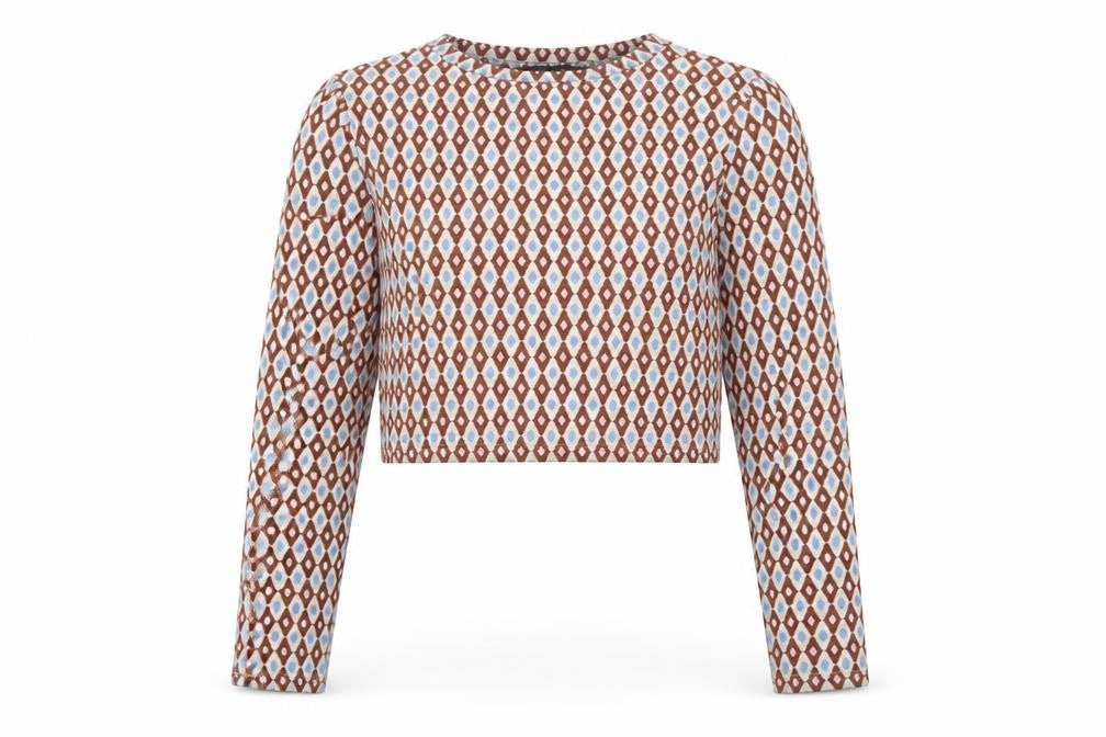 Primark Womens Multicoloured Geometric Polyester Cropped T-Shirt Size XS Round Neck