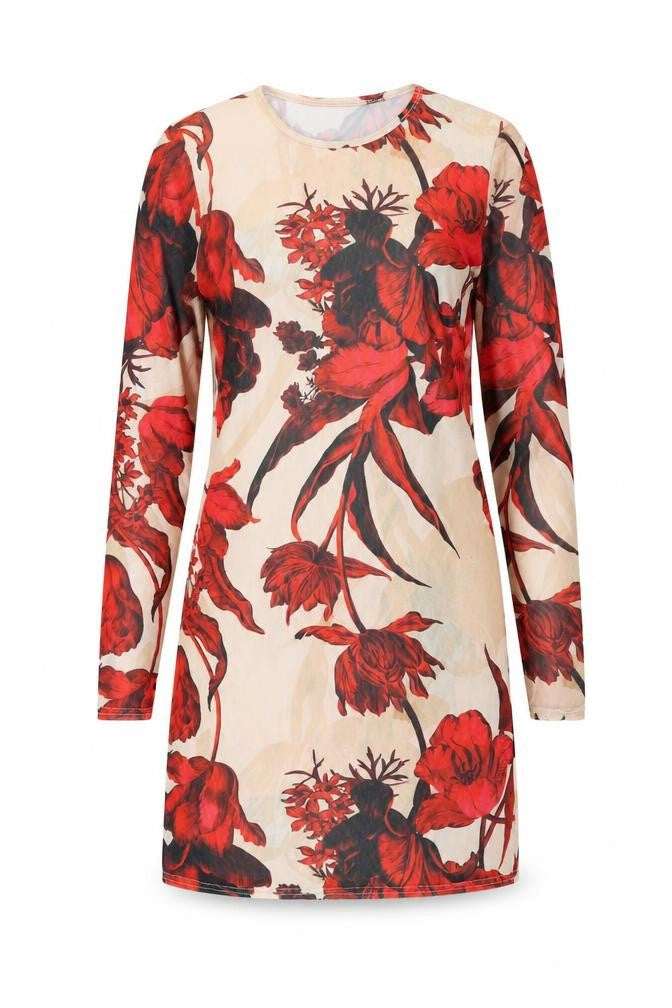 PRETTYLITTLETHING Womens Multicoloured Floral Polyester A-Line Size 10 Round Neck - Flowers