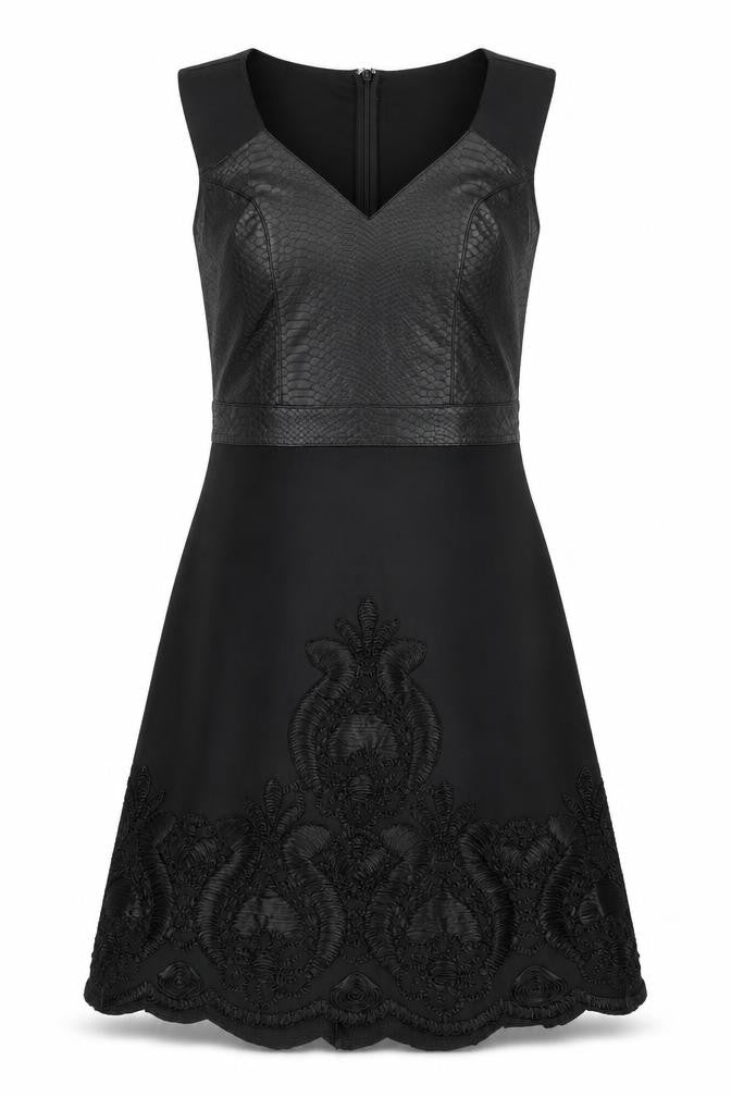 Weraberto Womens Black Geometric Polyester A-Line Size S Round Neck Zip - Snake print