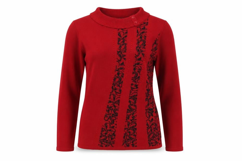 Casamia Womens Red Roll Neck Floral Acrylic Pullover Jumper Size S