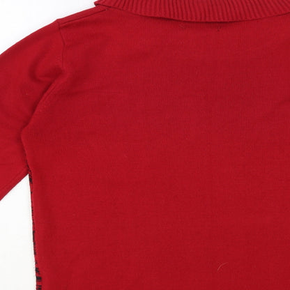 Casamia Womens Red Roll Neck Floral Acrylic Pullover Jumper Size S