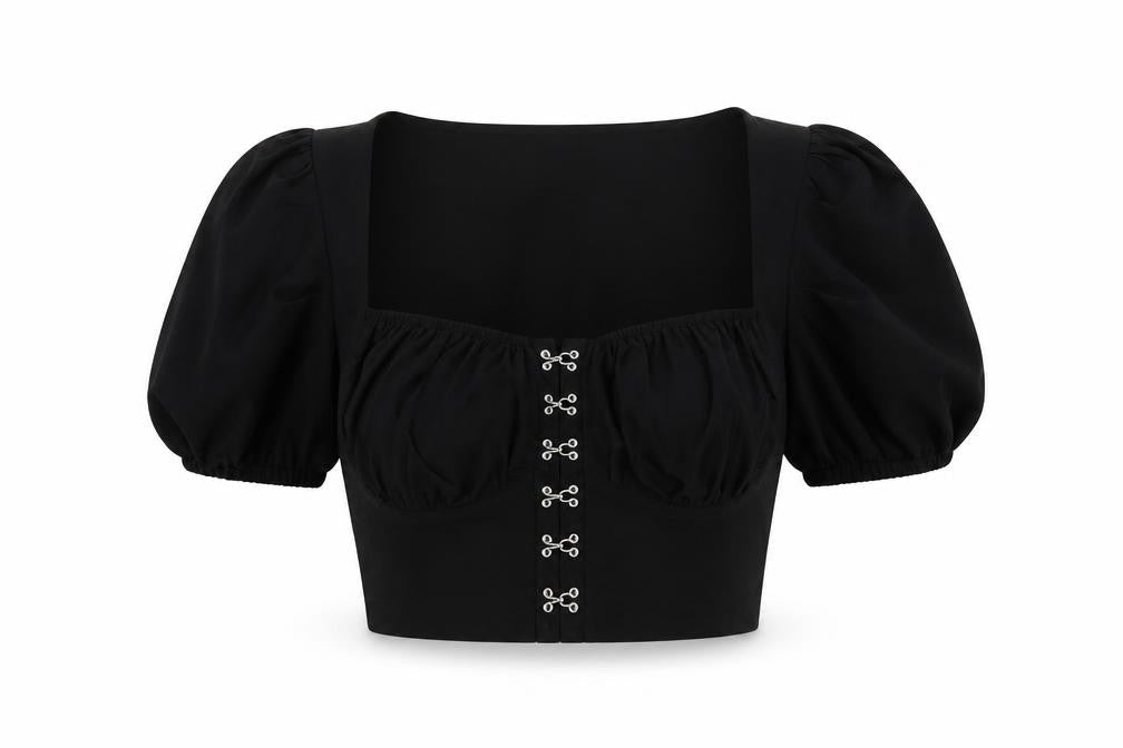 SheIn Womens Black Polyester Cropped Blouse Size L Square Neck