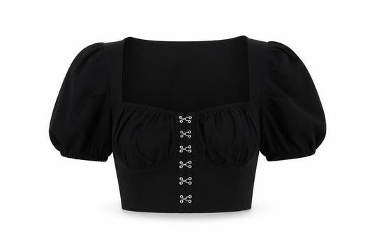 SHEIN Womens Black Polyester Cropped Blouse Size L Square Neck