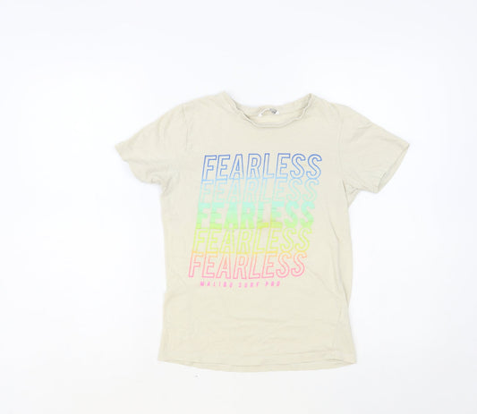 PEP&CO Boys Beige Cotton Pullover T-Shirt Size 10-11 Years Crew Neck Pullover - Fearless