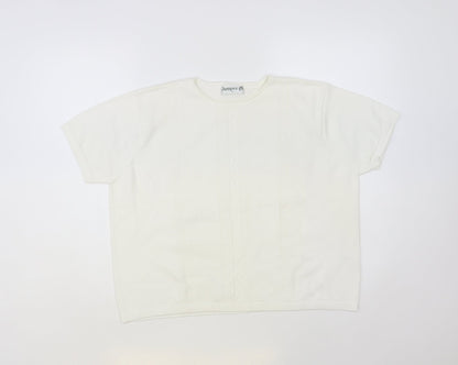 Jumper Womens White Crew Neck Cotton Pullover Jumper Size L