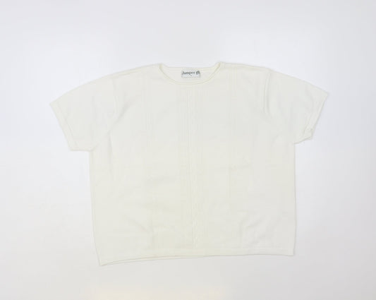 Jumper Womens White Crew Neck Cotton Pullover Jumper Size L