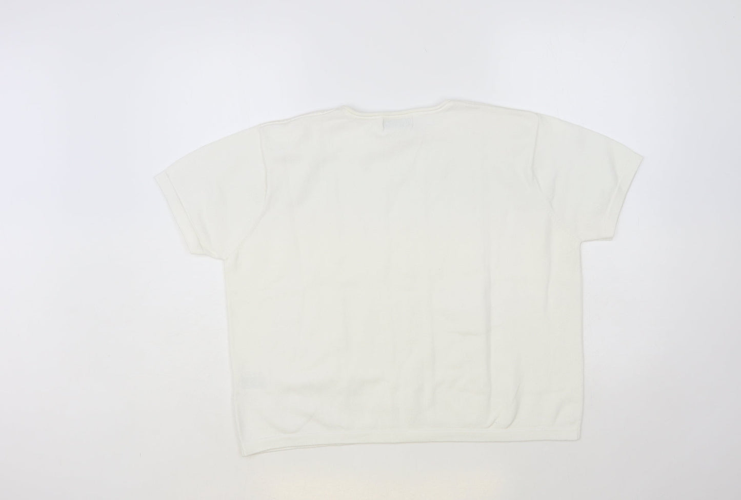 Jumper Womens White Crew Neck Cotton Pullover Jumper Size L