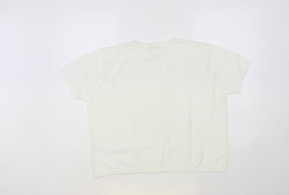 Jumper Womens White Crew Neck Cotton Pullover Jumper Size L