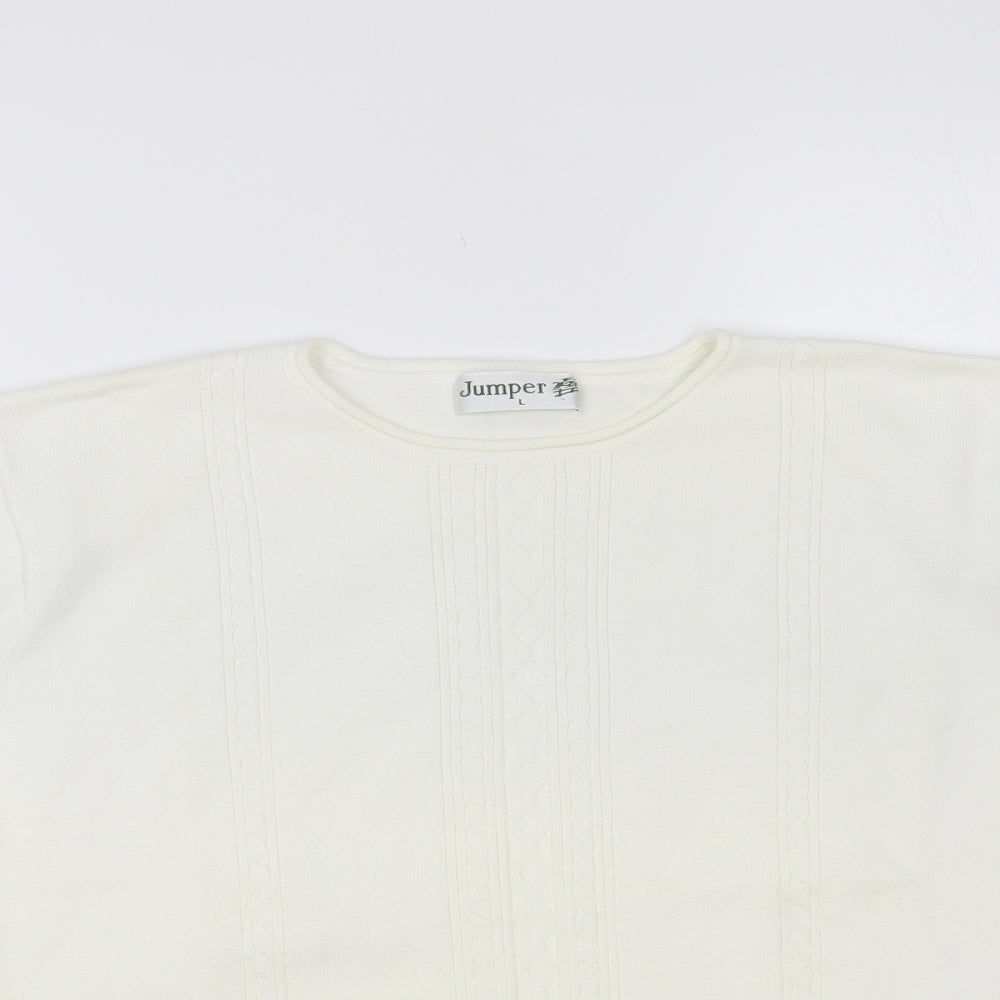 Jumper Womens White Crew Neck Cotton Pullover Jumper Size L