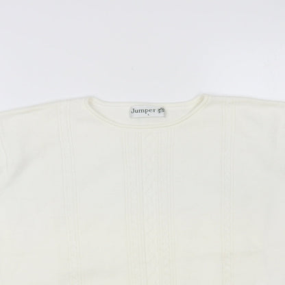 Jumper Womens White Crew Neck Cotton Pullover Jumper Size L