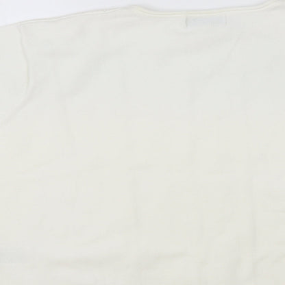 Jumper Womens White Crew Neck Cotton Pullover Jumper Size L