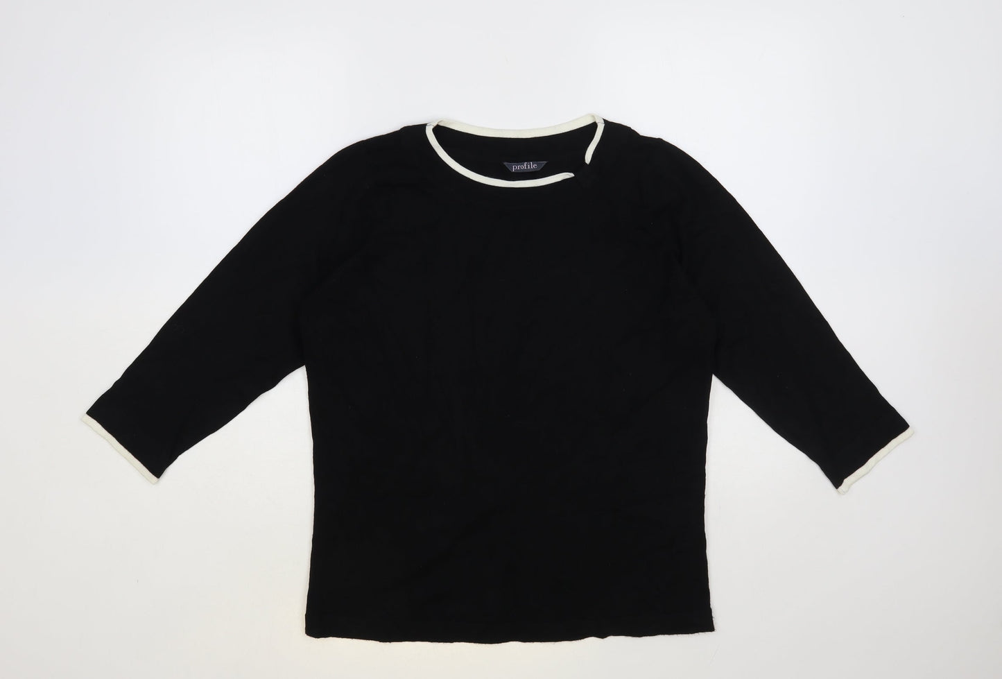 Profile Womens Black Round Neck Viscose Pullover Jumper Size 16 - Contrasting Trim
