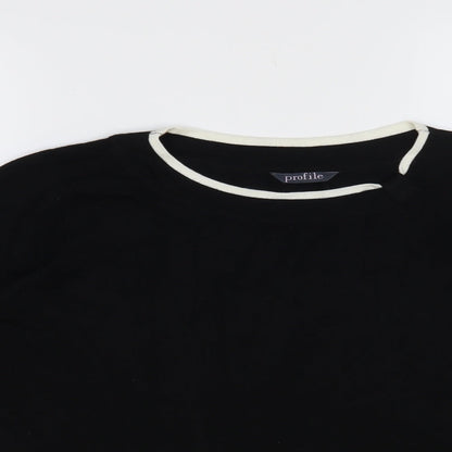 Profile Womens Black Round Neck Viscose Pullover Jumper Size 16 - Contrasting Trim