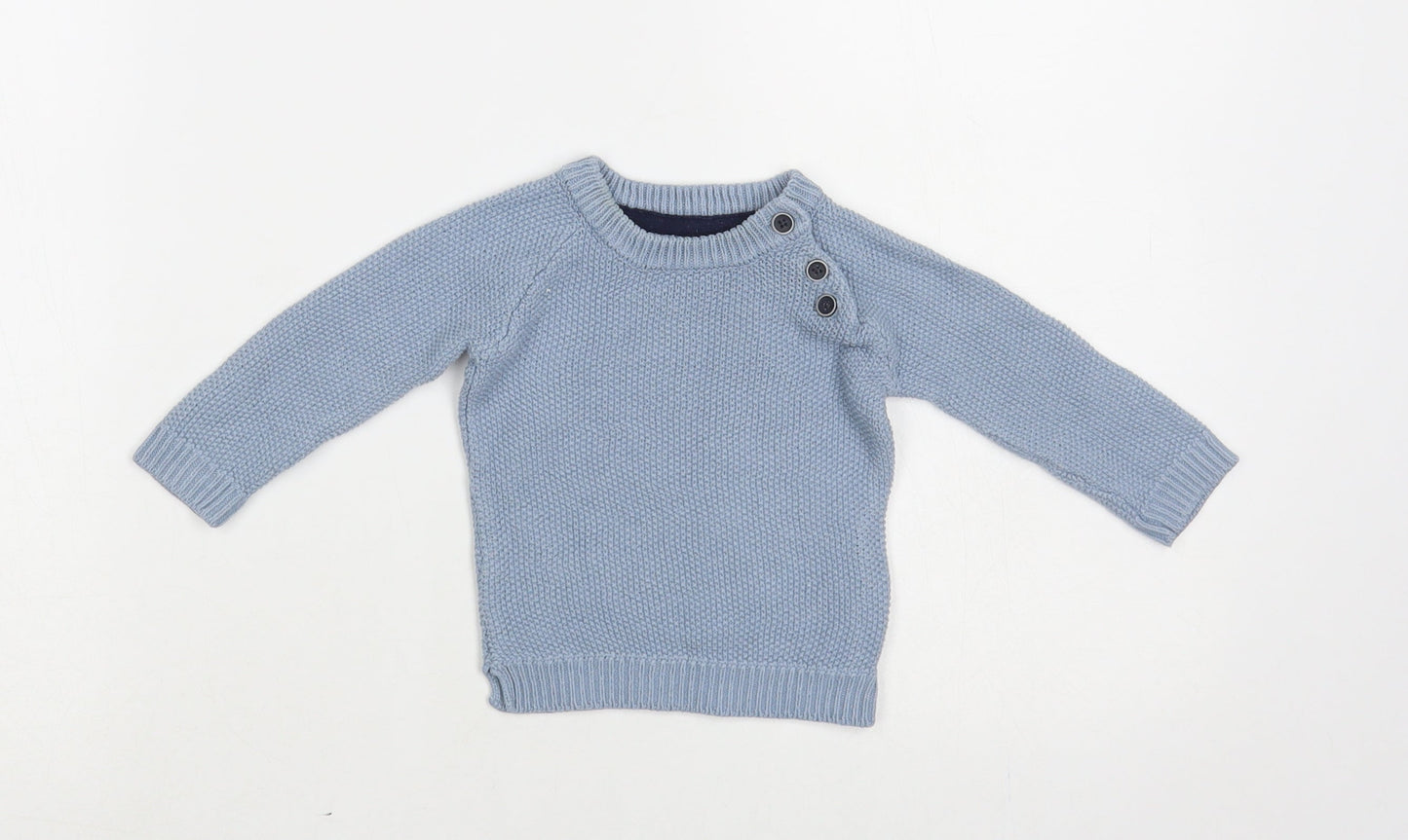 Primark Baby Blue Cotton Pullover Jumper Size 6-9 Months Button
