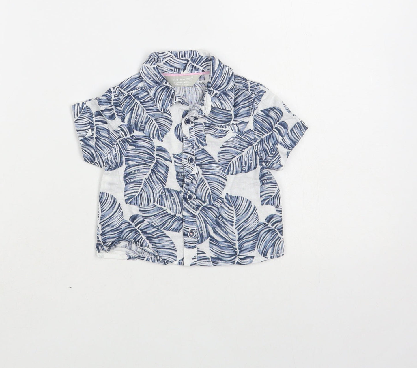 Primark Baby White Floral Linen Basic Button-Up Size 3-6 Months Collared Button