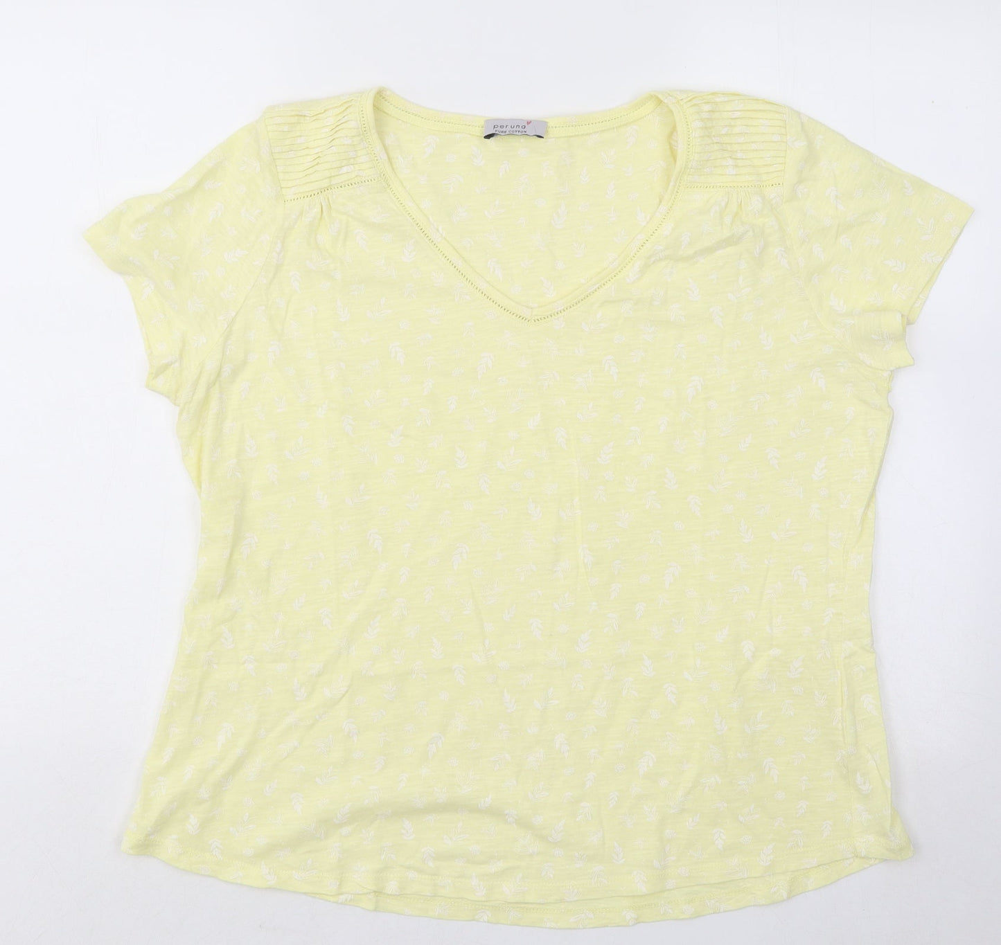 Per Una Womens Yellow Floral Cotton Basic T-Shirt Size XL V-Neck