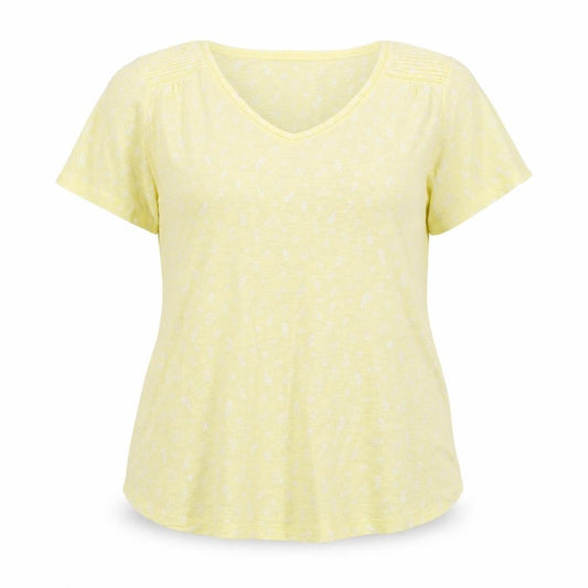 Per Una Womens Yellow Floral Cotton Basic T-Shirt Size XL V-Neck