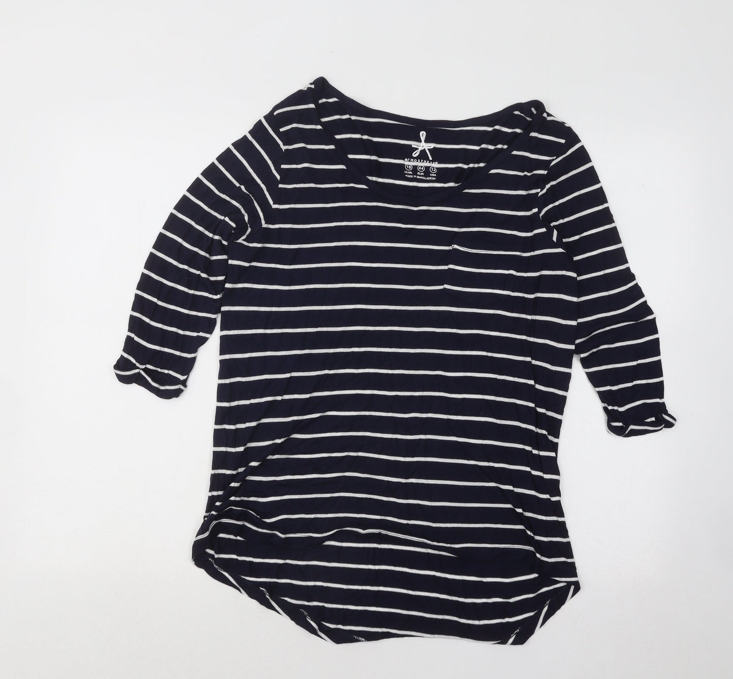 Atmosphere Womens Blue Scoop Neck Striped Viscose Pullover Jumper Size 16