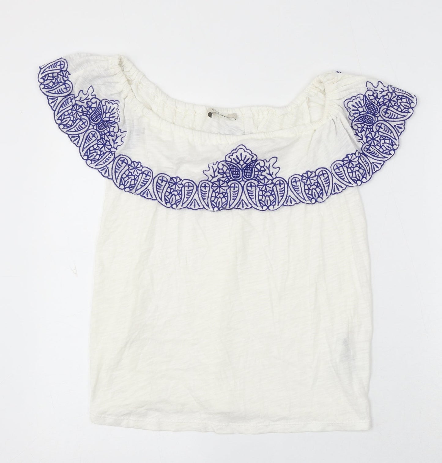 Oasis Womens Ivory Cotton Basic Blouse Size S Off the Shoulder