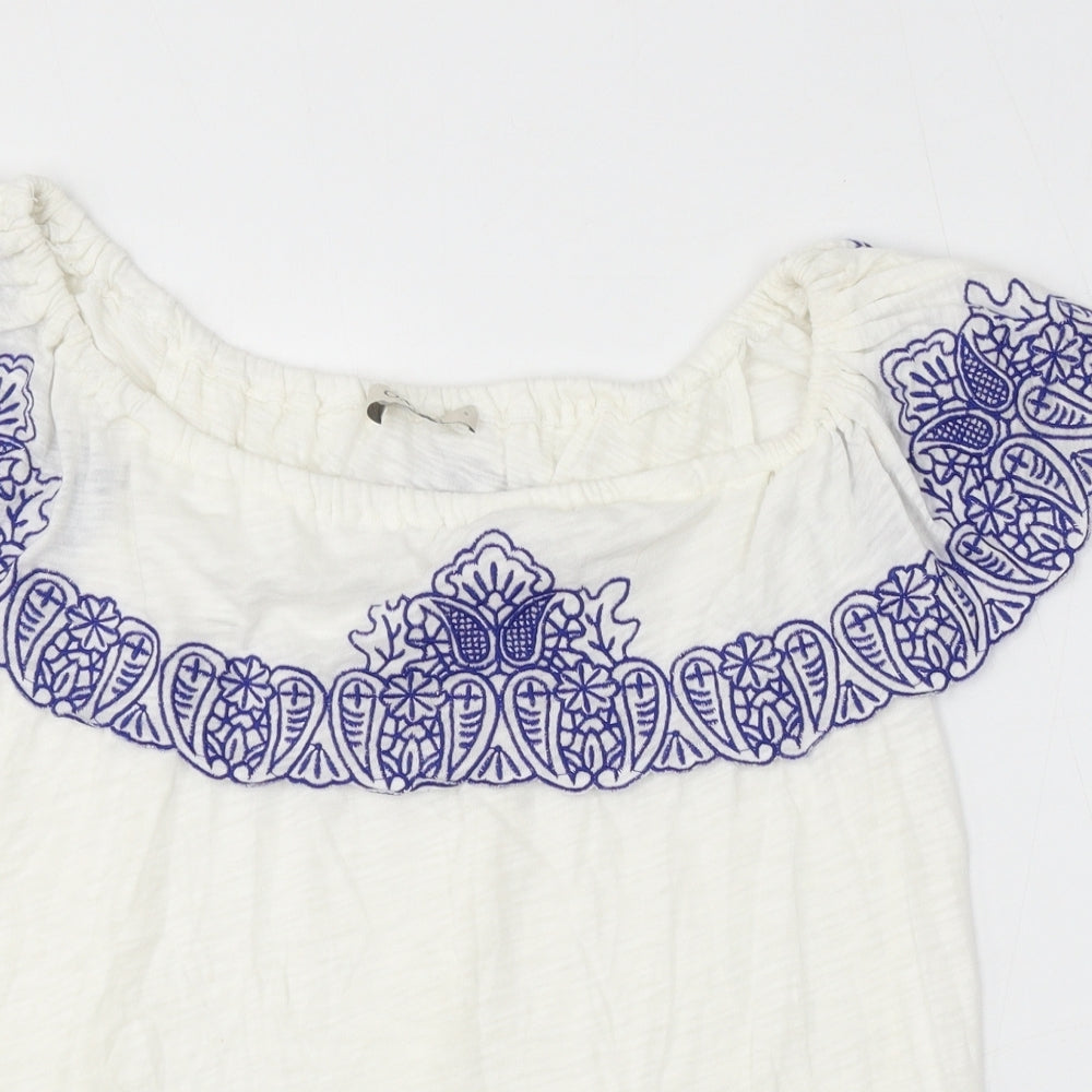 Oasis Womens Ivory Cotton Basic Blouse Size S Off the Shoulder