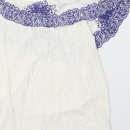 Oasis Womens Ivory Cotton Basic Blouse Size S Off the Shoulder