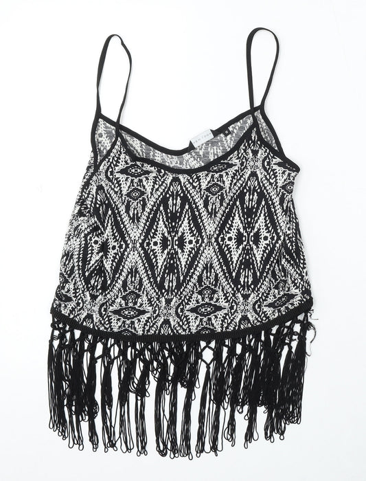 New Look Womens Black Geometric Cotton Basic Tank Size 12 Round Neck