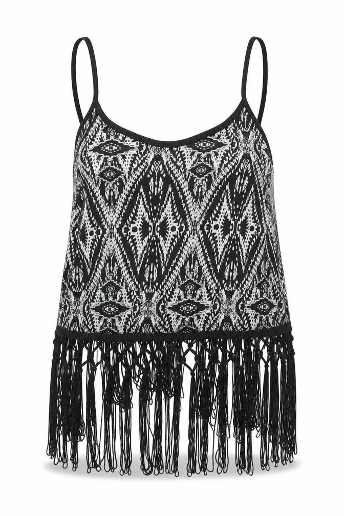 New Look Womens Black Geometric Cotton Basic Tank Size 12 Round Neck