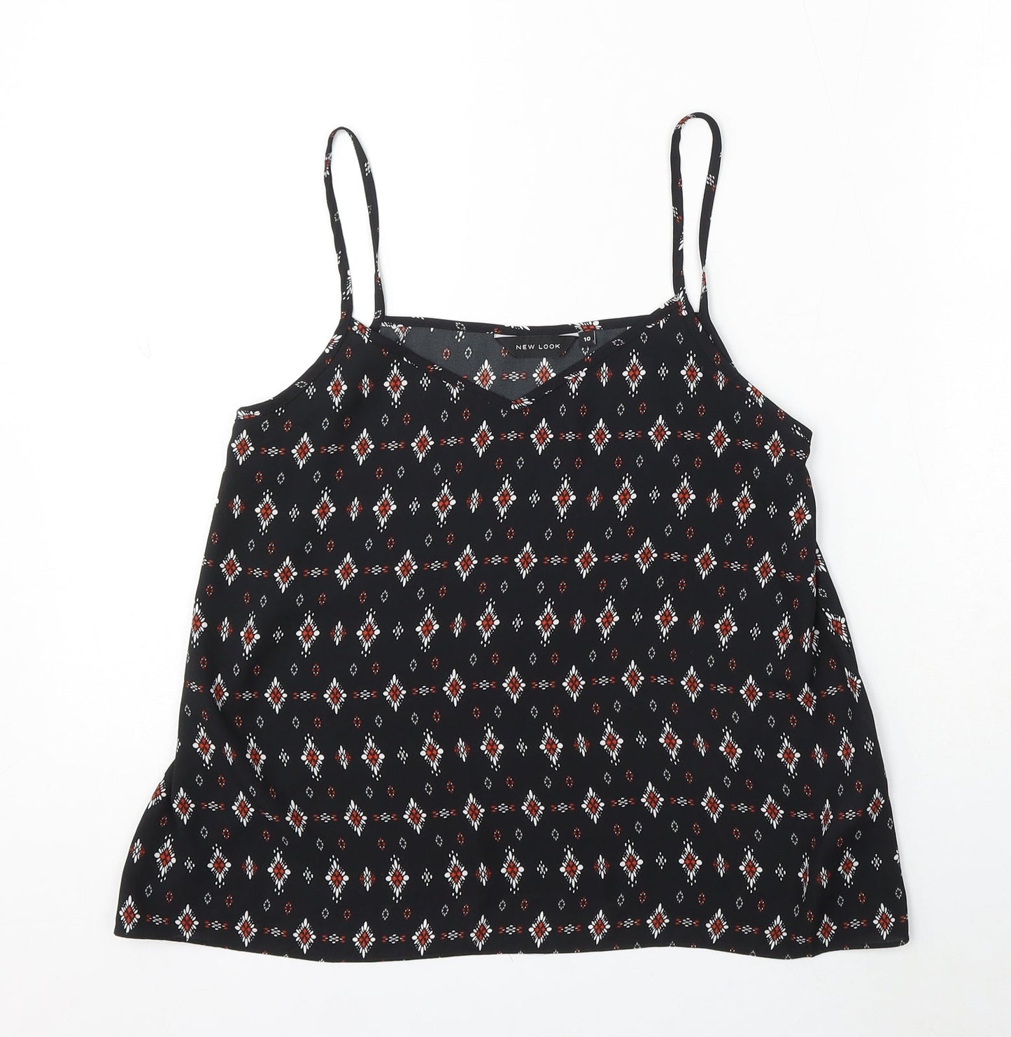 New Look Womens Black Geometric Polyester Basic Blouse Size 10 V-Neck