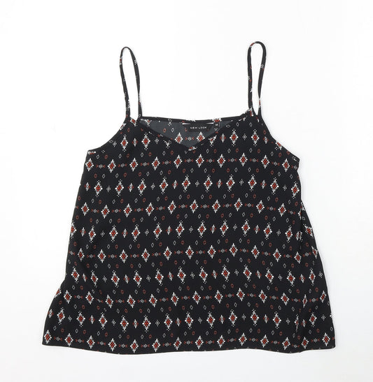 New Look Womens Black Geometric Polyester Basic Blouse Size 10 V-Neck
