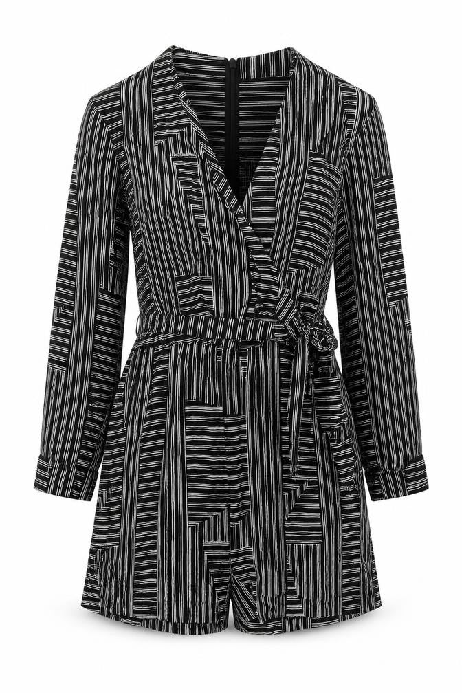 Topshop Womens Black Striped Polyester Playsuit One-Piece Size 8 Tie