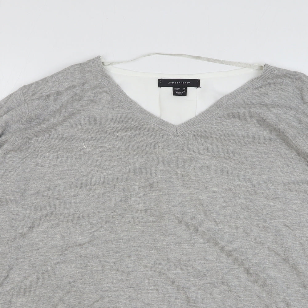 Atmosphere Womens Grey V-Neck Viscose Pullover Jumper Size 18
