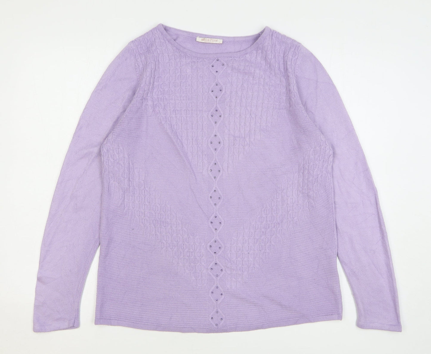 Anna Rose Womens Purple Round Neck Acrylic Pullover Jumper Size L