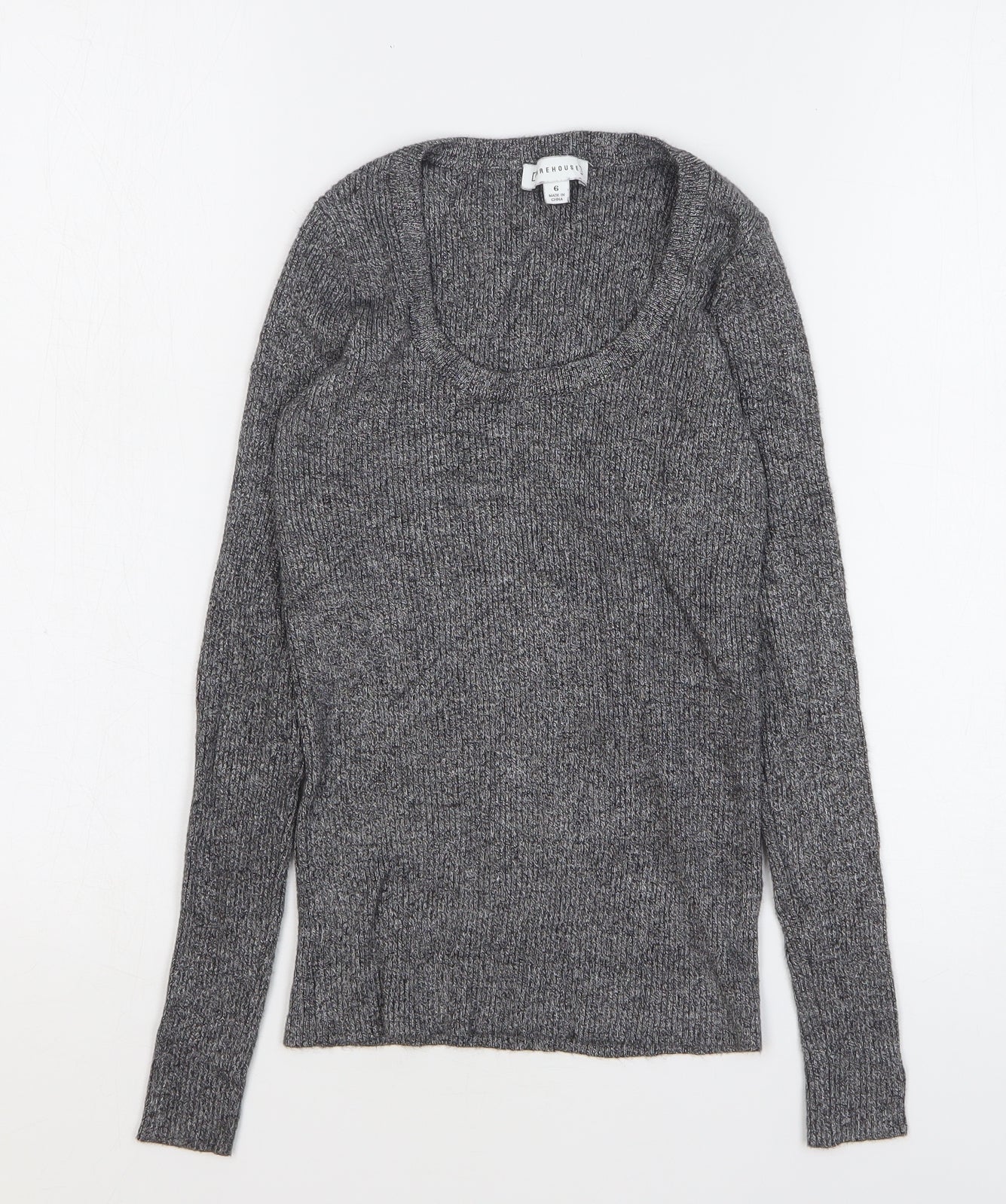 Warehouse Womens Grey Scoop Neck Viscose Pullover Jumper Size 6
