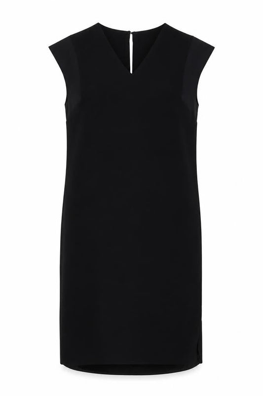 Marks & Spencer Womens Black Polyester Shift Size 10 V-Neck Button