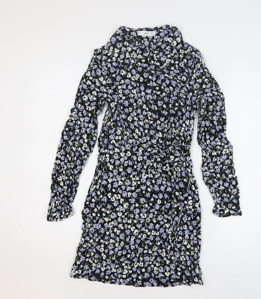 MNG Womens Multicoloured Floral Viscose A-Line Size 6 Collared Button