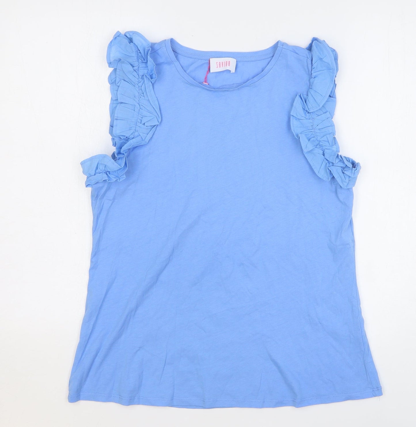 Savida Womens Blue Cotton Basic Tank Size L Round Neck