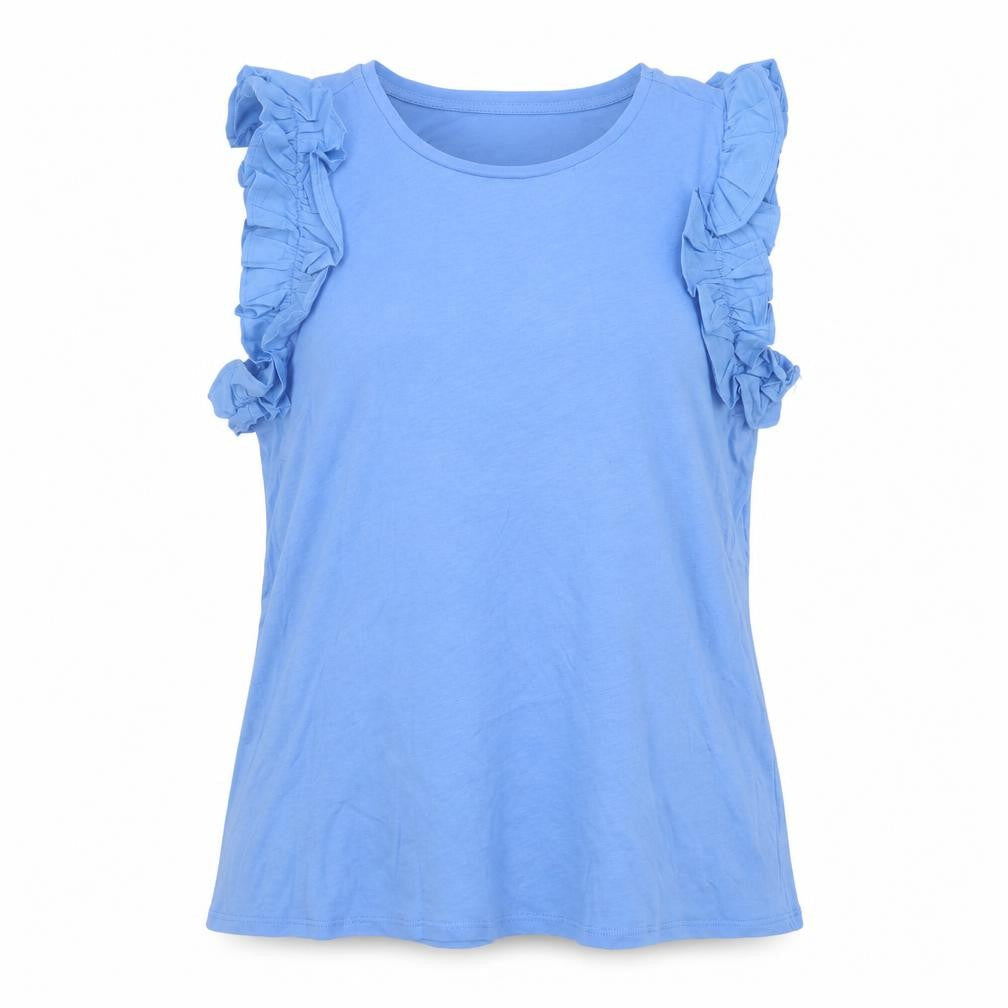 Savida Womens Blue Cotton Basic Tank Size L Round Neck
