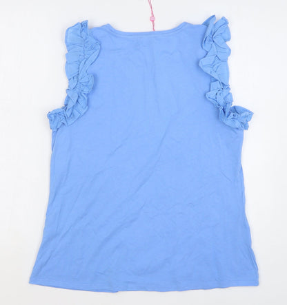 Savida Womens Blue Cotton Basic Tank Size L Round Neck
