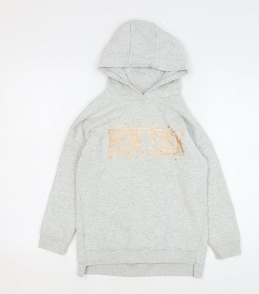 NEXT Girls Grey Cotton Pullover Hoodie Size 7 Years Pullover - New York