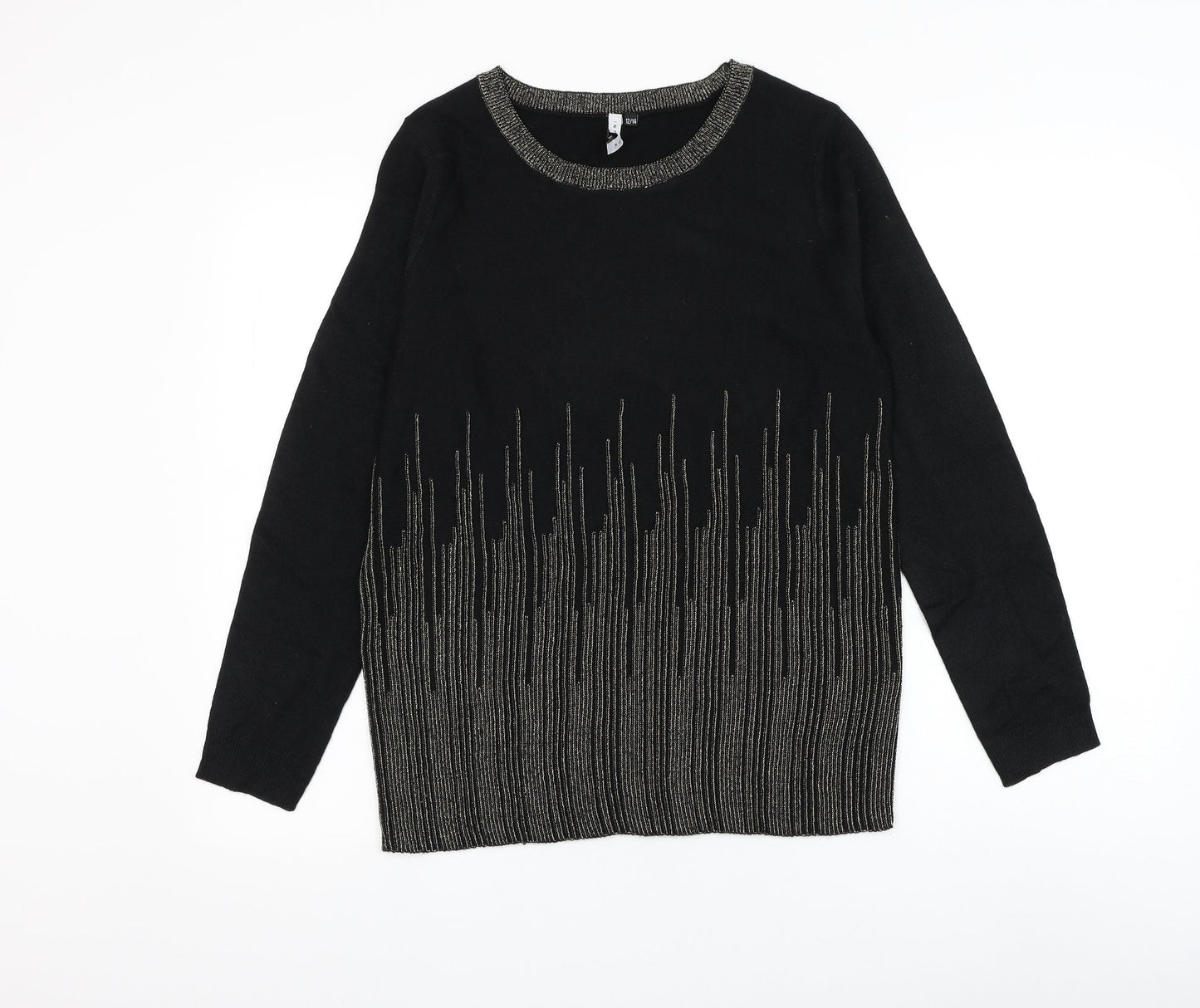 Intuition Womens Black Round Neck Geometric Acrylic Pullover Jumper Size 12