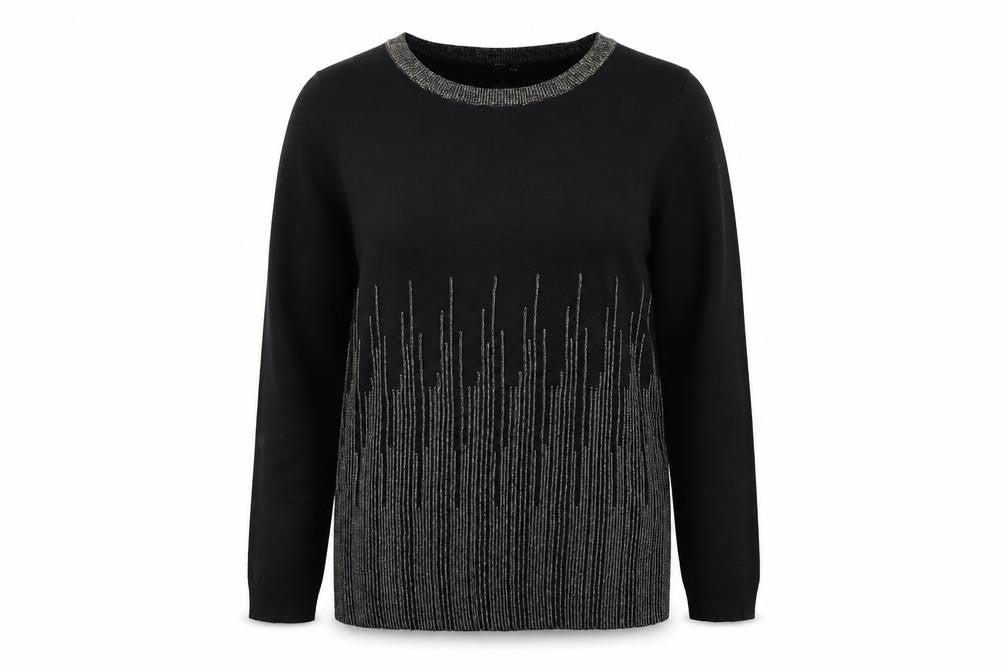 Intuition Womens Black Round Neck Geometric Acrylic Pullover Jumper Size 12