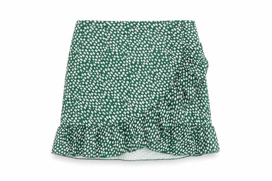Preworn Womens Green Floral Polyester Skater Skirt Size 30 in Zip