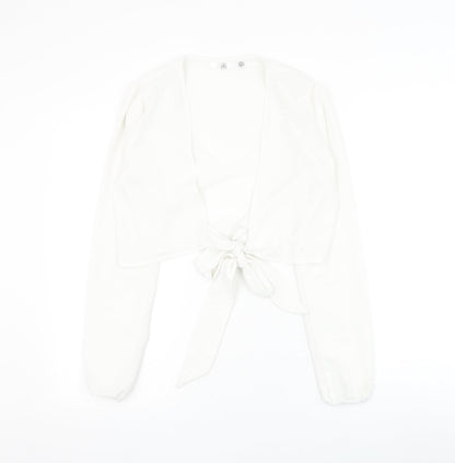 Missguided Womens White Polyester Basic Blouse Size 8 V-Neck