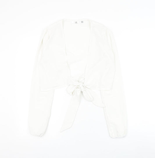 Missguided Womens White Polyester Basic Blouse Size 8 V-Neck