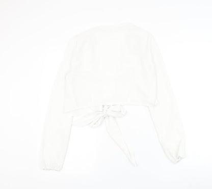 Missguided Womens White Polyester Basic Blouse Size 8 V-Neck