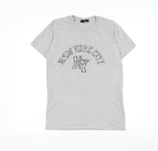 Missguided Womens Grey Polyester Basic T-Shirt Size S Round Neck - New York City
