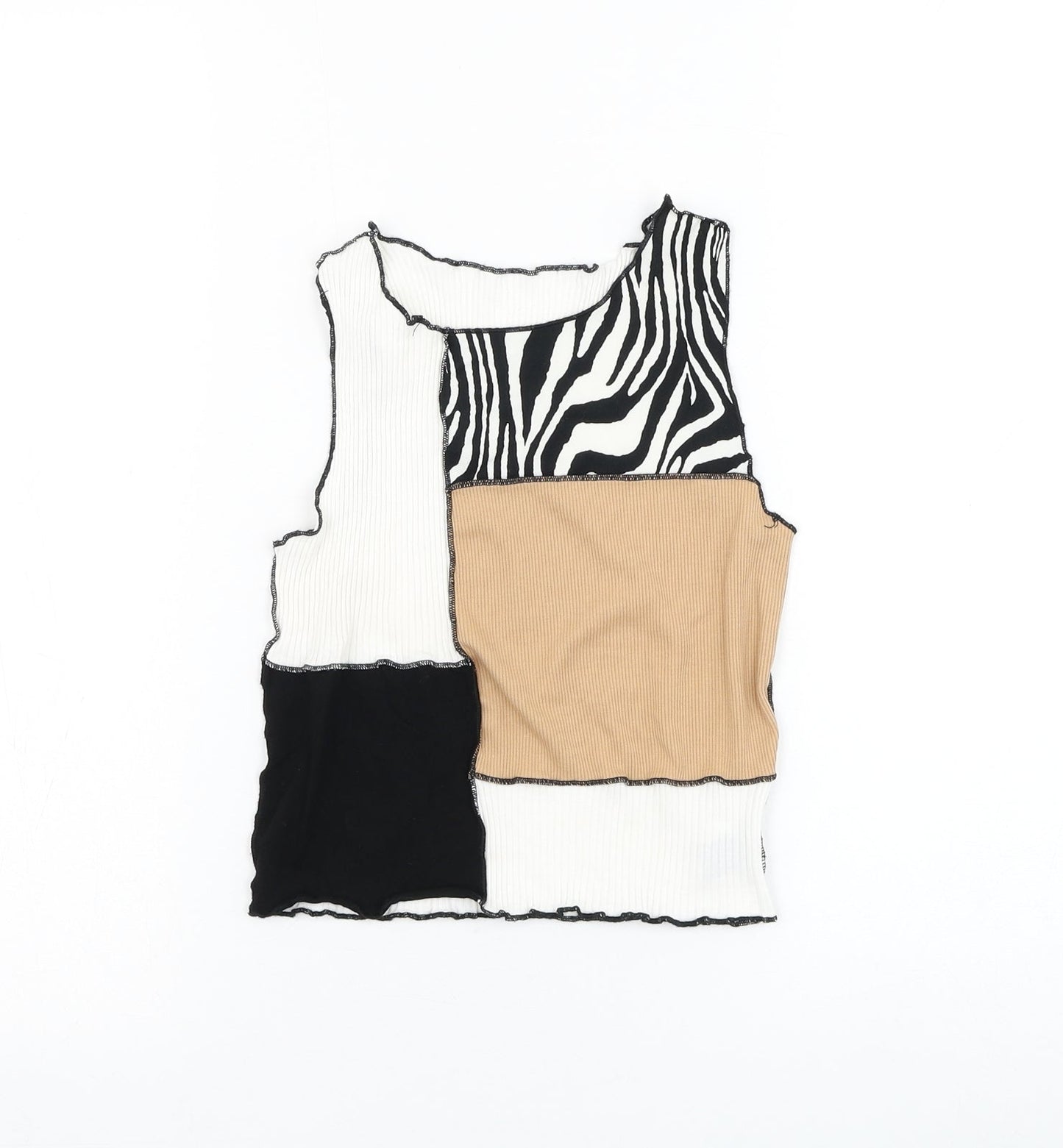 SheIn Womens Multicoloured Animal Print Cotton Basic Tank Size S Round Neck - Lettuce Hem